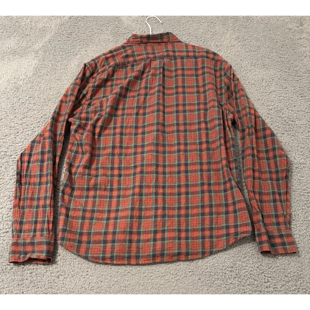 J Crew‎ Shirt Men Extra Large Red Check Slim Fit Brushed Twill Button Up